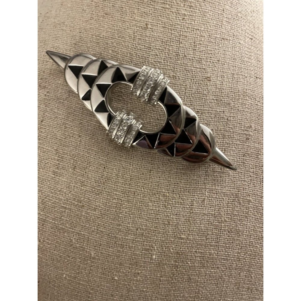 Vintage Pierre Balmain Lux Line Rhodium Plated Silver Brooch Swarovski Crystal
